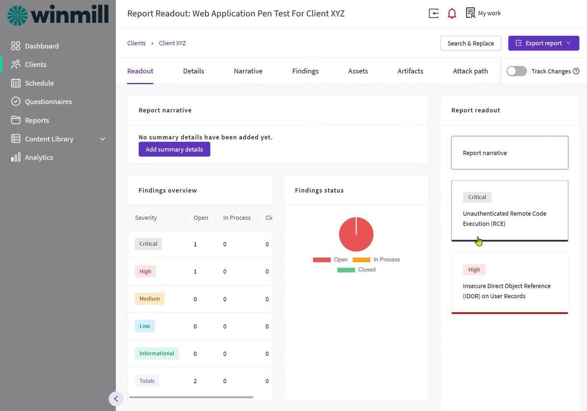 Winmill Pen Test Portal, Sample Client